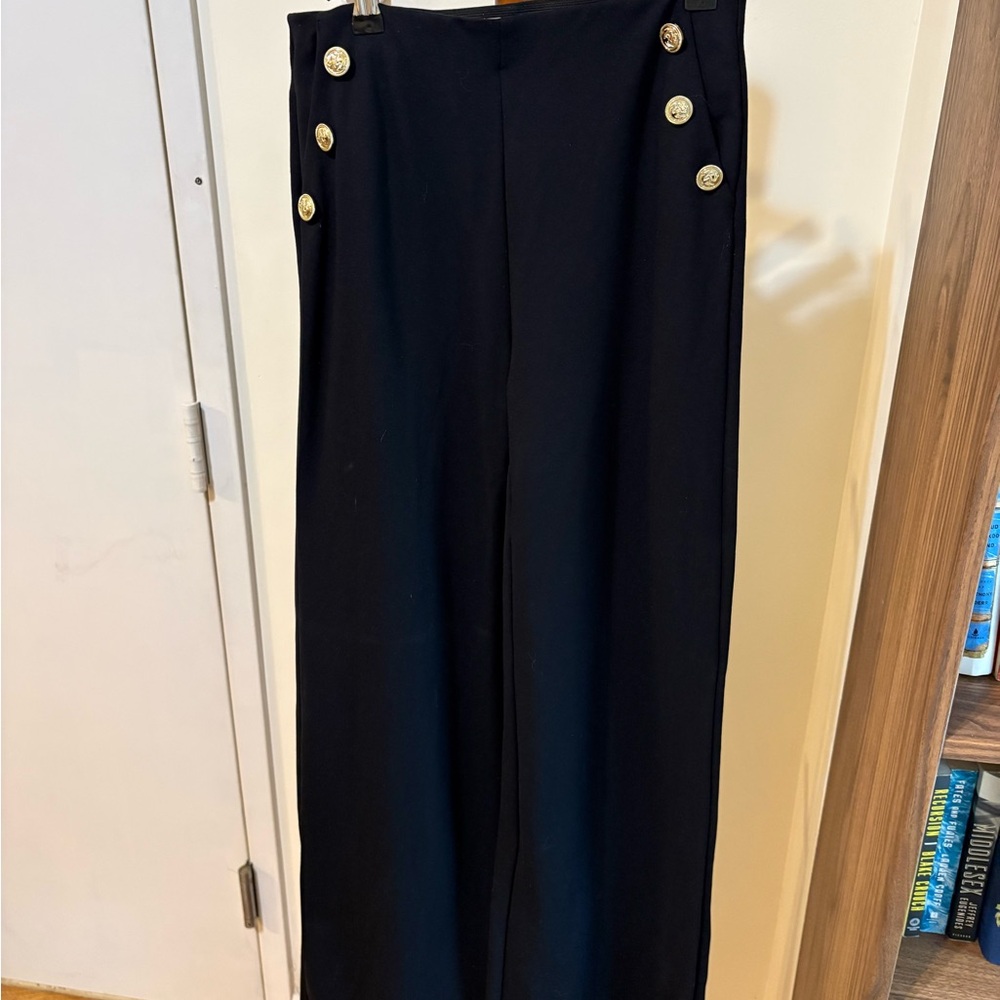 & Other Stories Nautical Wide Leg Trousers Gold Buttons Paris Atelier 6 - NWOT